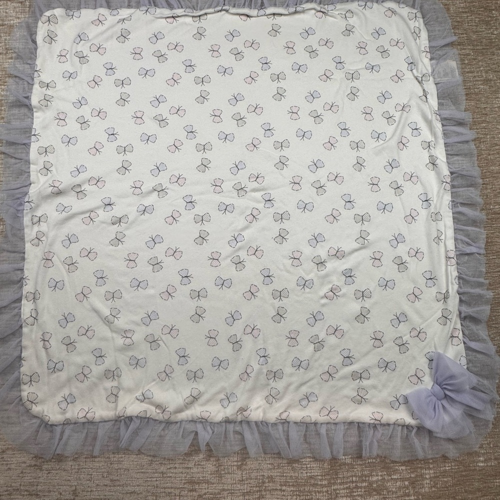 First Impressions Lavender and White Baby Blanket butterfly